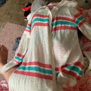 NOBO white, pink, and blue XL sweater with hood